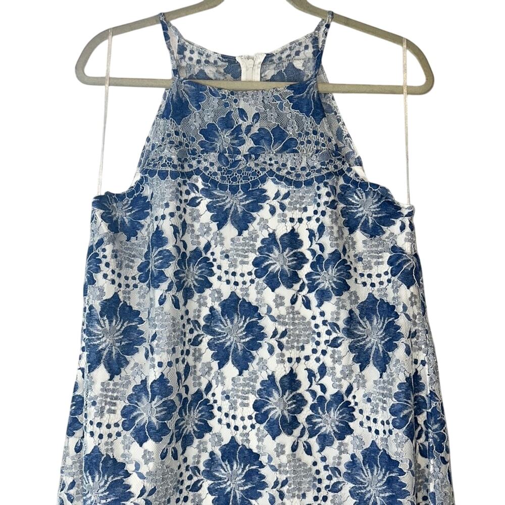 Badgley Mischka Blue & White Lace Halter Dress, Size 8